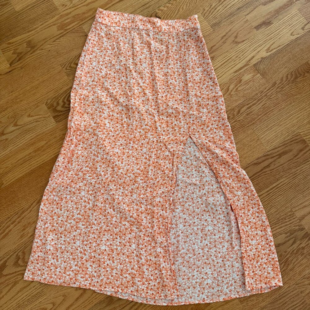 Orange floral H&M skirt with slit, 6